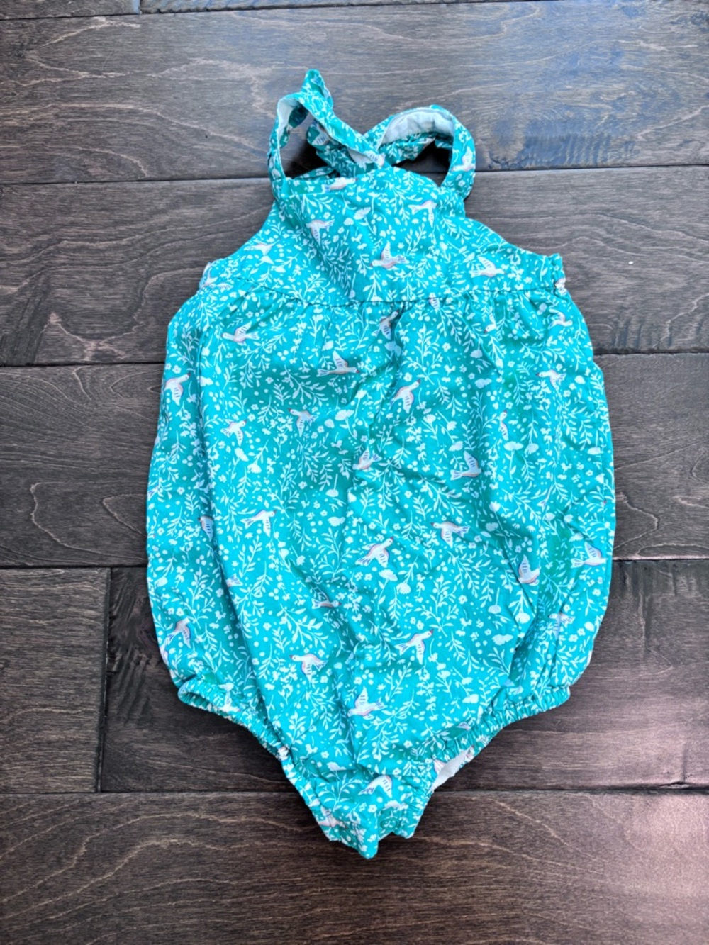 Baby Boden Turquoise Floral & Bird One-Piece Swimsuit